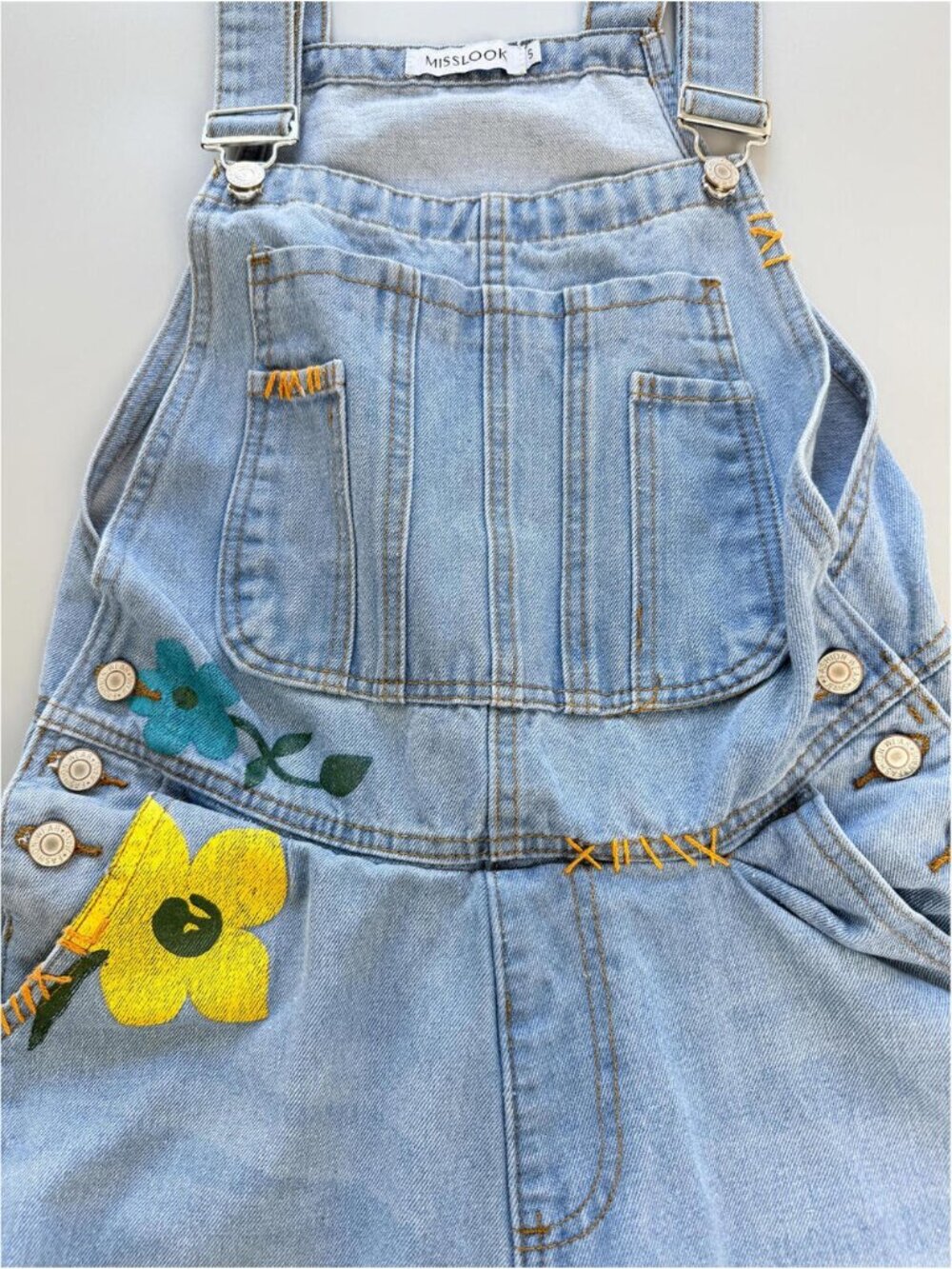Floral Denim Overalls, Painted Denim Dungarees, Flower Overalls, Cottagecore S - Picture 6 of 9